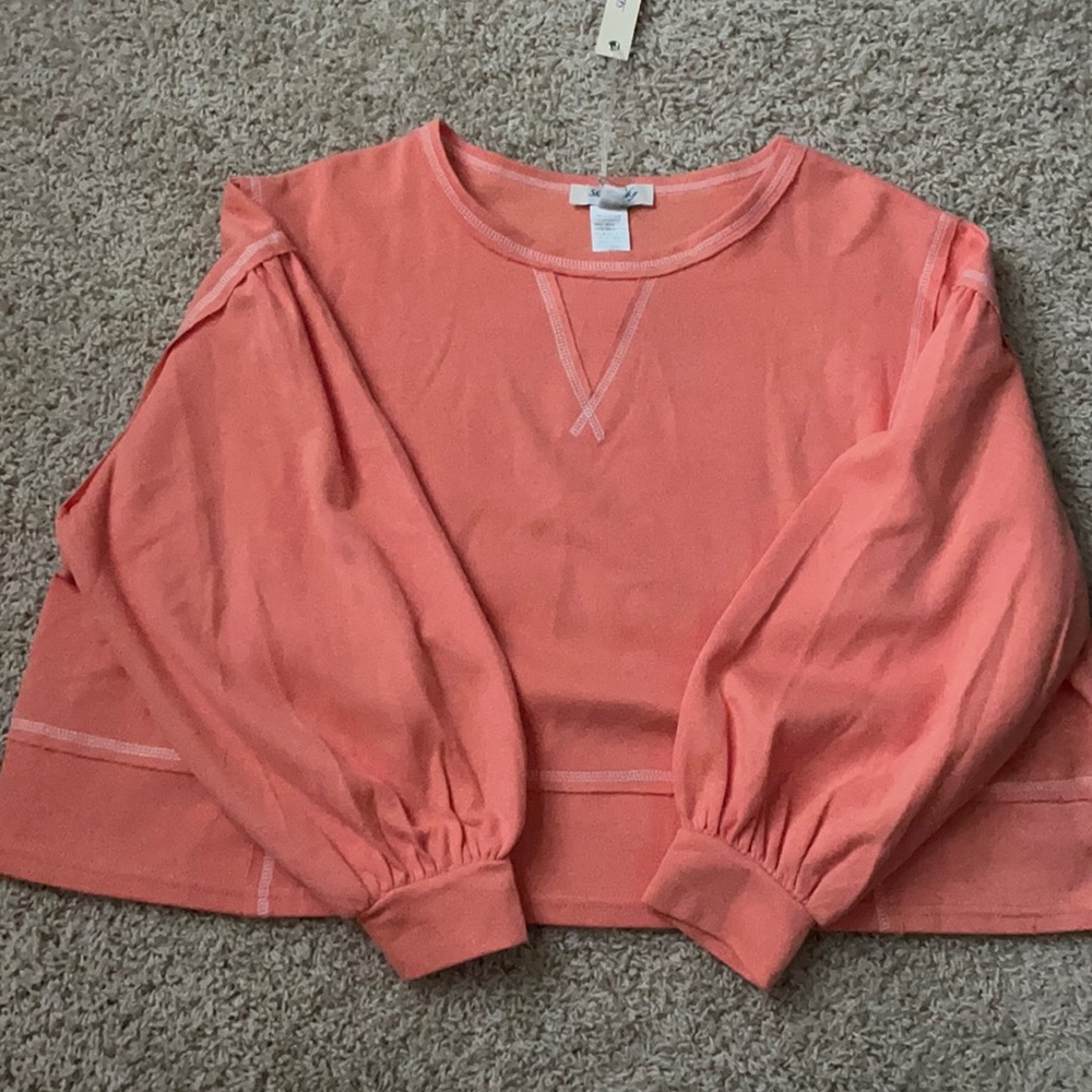 She + Sky PEACH FULL SLEEVE STITCHED TOP